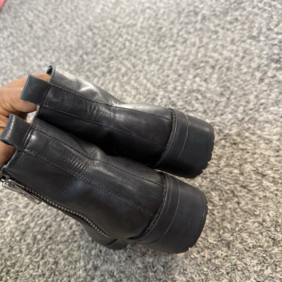 Lavorazione Artigiana Womens Ankle Boots 10 Black Leather Biker Combat Lug Sole - Picture 4 of 7